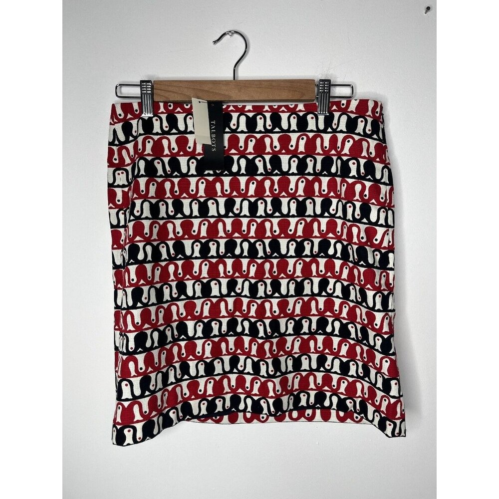 Talbots‎ Womens Skirt Red Black White Lined Abstract Print Size 6P NWT